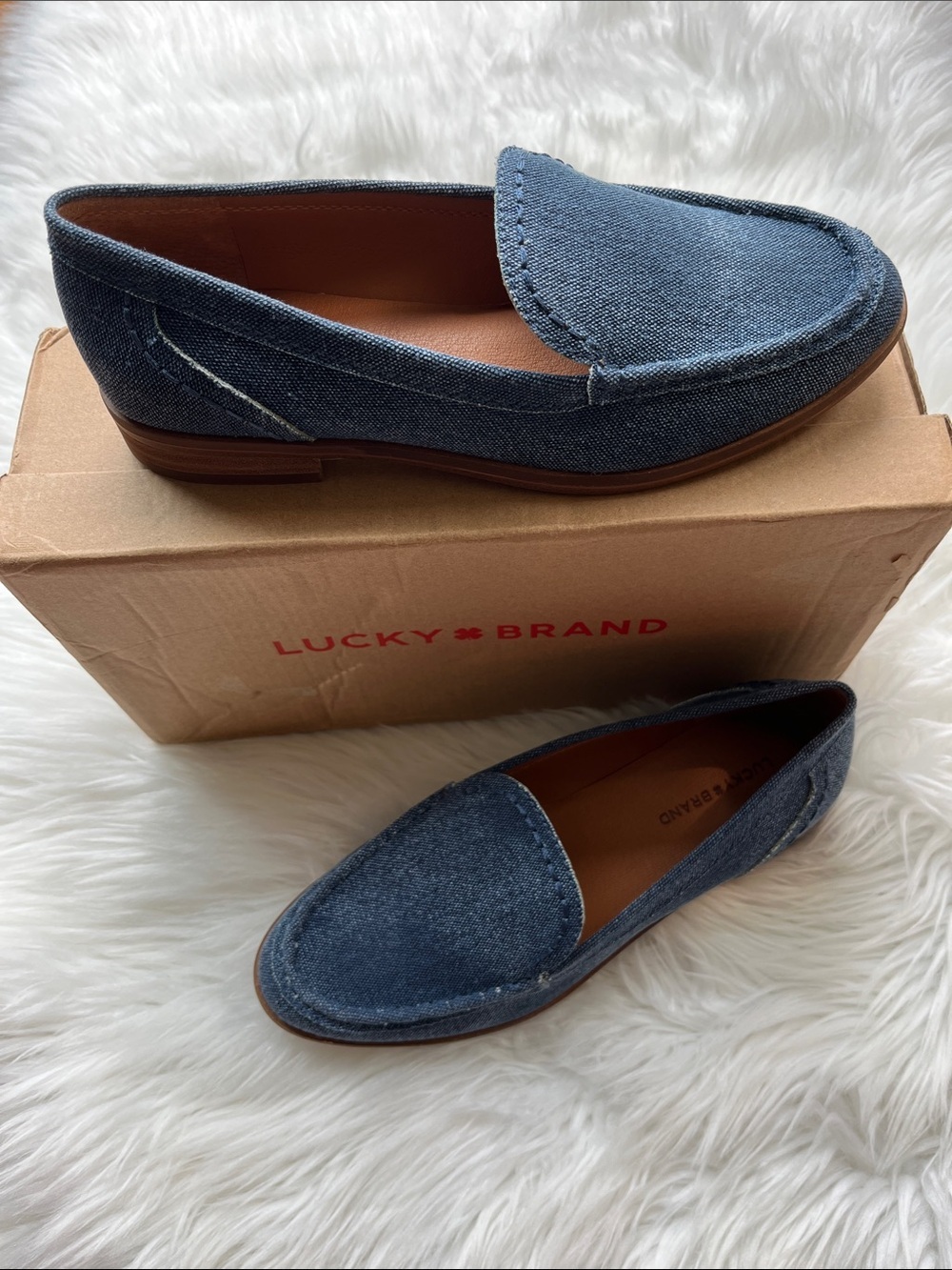 🆕 Lucky Brand Women's Palani Slip-On Flat Loafers Washed Denim Size 7.5